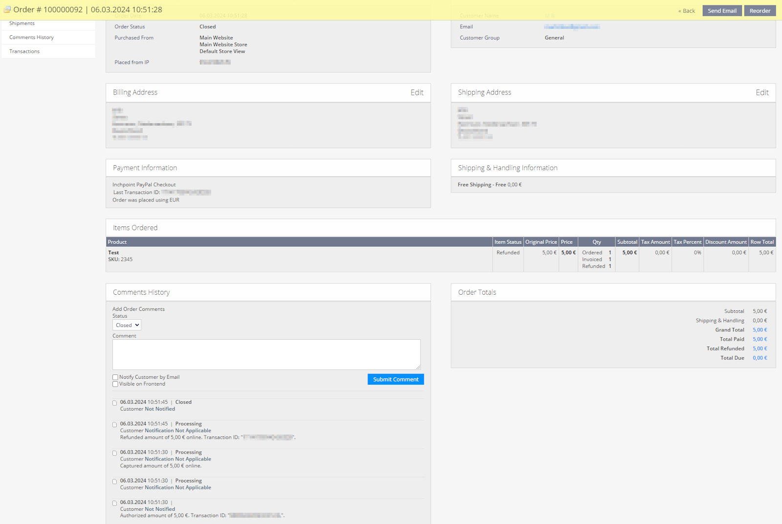 Magento PayPal Checkout Bestellungsverwaltung